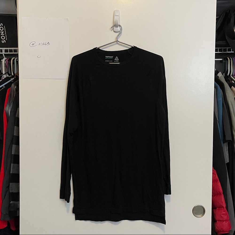 Top man longline shirt black longsleeve (S)